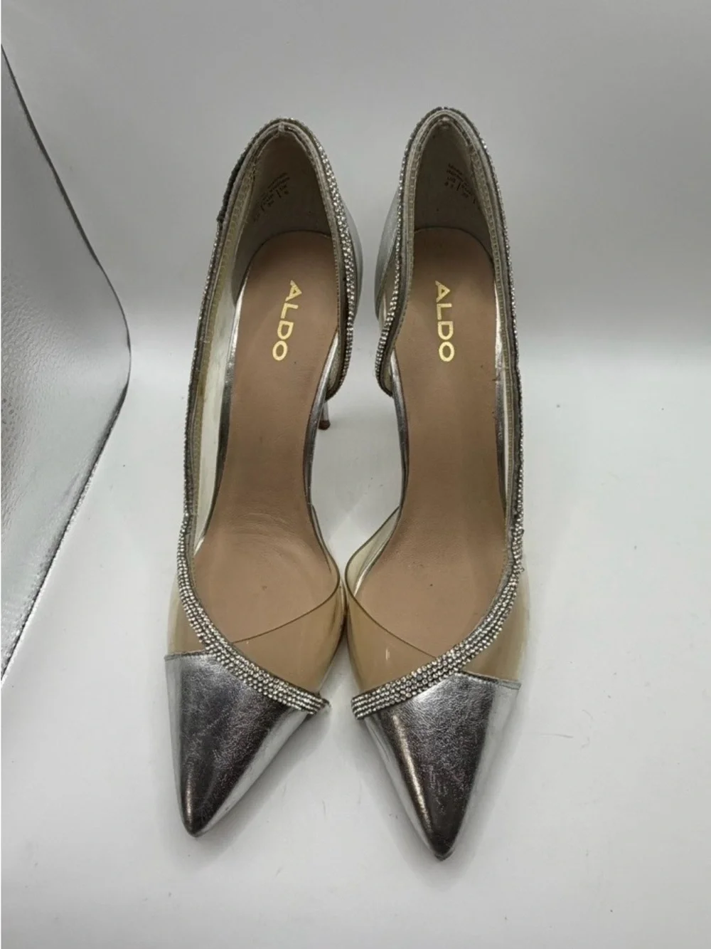 Aldo Filbeth Silver Rhinestone Clear PVC D'Orsay Pointed Toe pumps